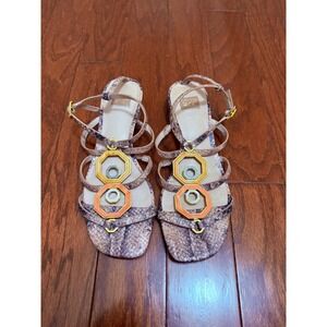 Louise et Cie Eissa Snakeskin Enamel Geometric Strappy Sandals Brown Orange 7M